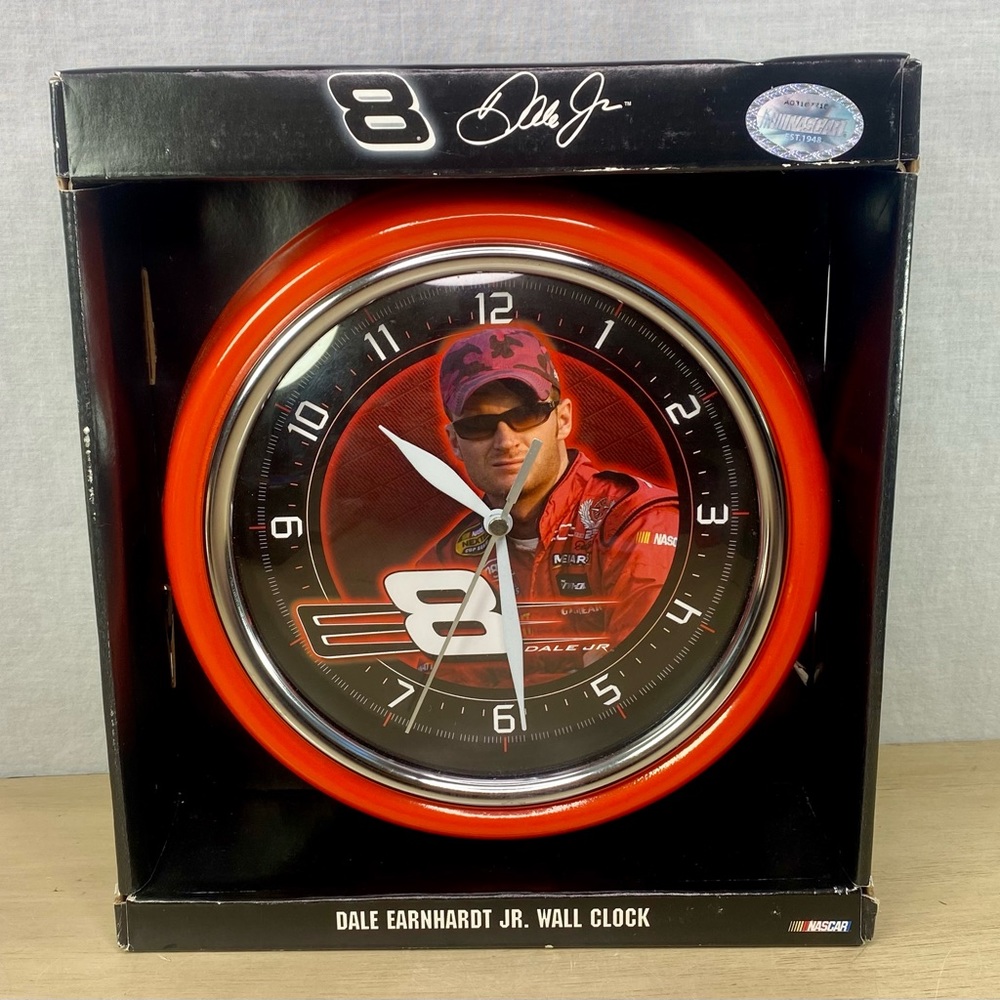 Nascar Dale Earnhardt Jr. Wall Clock Metal Round Glass Red Race Car Driver